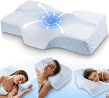 Memory Foam Nakkepude Ergonomisk ortopædisk pude til nakke- og skuldersmerter - Kølende sovepude til side-, ryg- og mavesove med nakkestøtte Cervikale ortopædiske puder Naty Shop 01-Blå Standardstørrelse (25 * 16 * 4,2/5,3) 01-(25.*"*" Størrelse 01-(25.* 25"*") Standard (25.* 25"*").