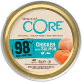 Wellness CORE 98% 12 x 85g, Kylling og Laks - Våd kattefoder, tyk paté, kornfri, naturlig, allergivenlig, højt proteinindhold, højt indhold af kød