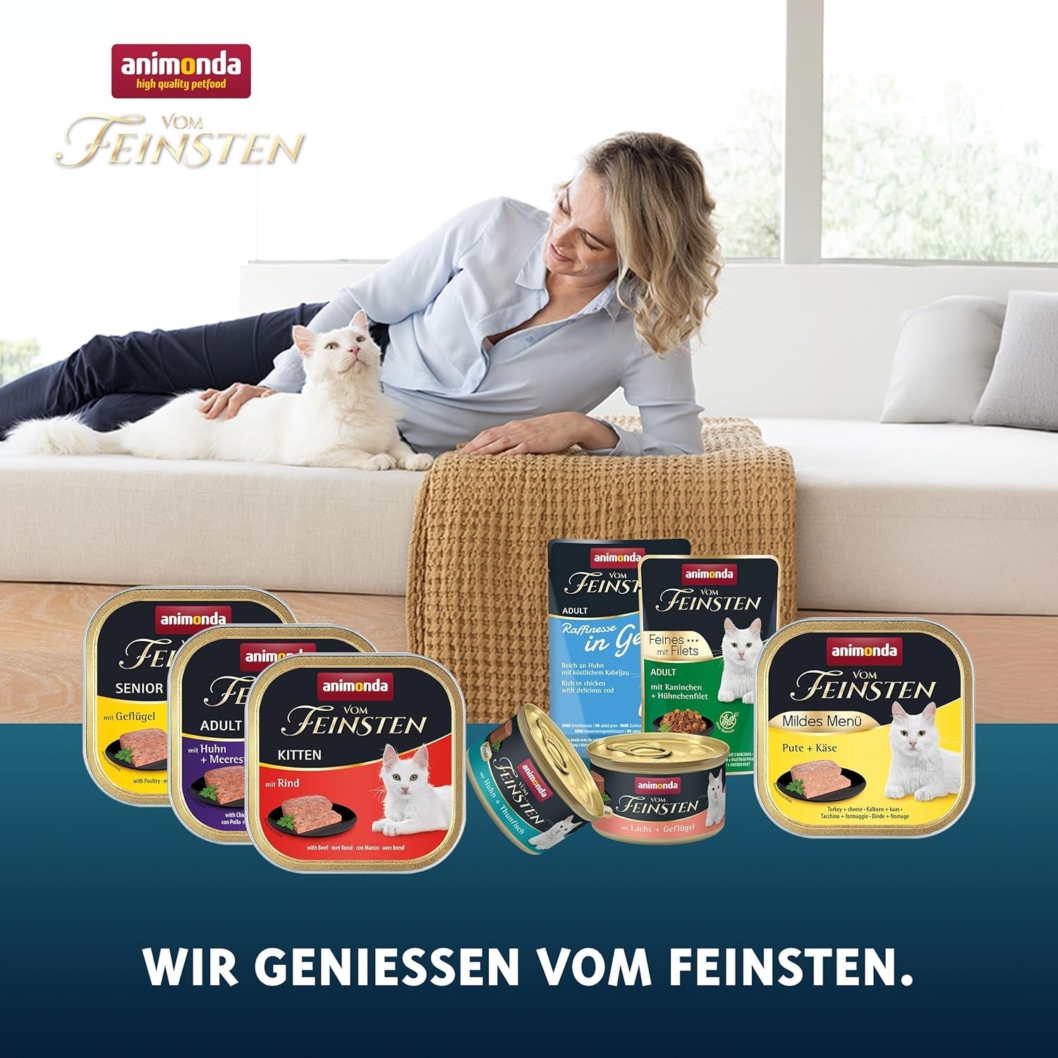animonda Vom Feinsten Adult Fish & Meat Variety (32 x 100 g), vådfoder til voksne katte, kornfrit og sukkerfrit kattefoder, fine frikadeller i stykker