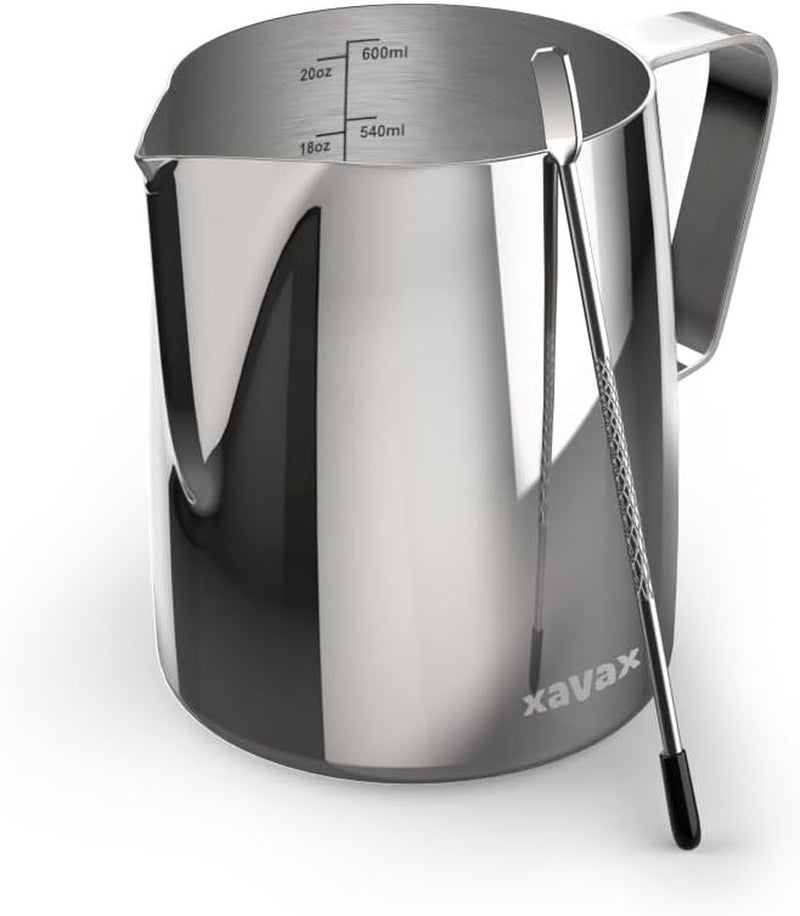 Barista mælkekrus med latte art pen, rustfrit stål, 600 ml, sølv