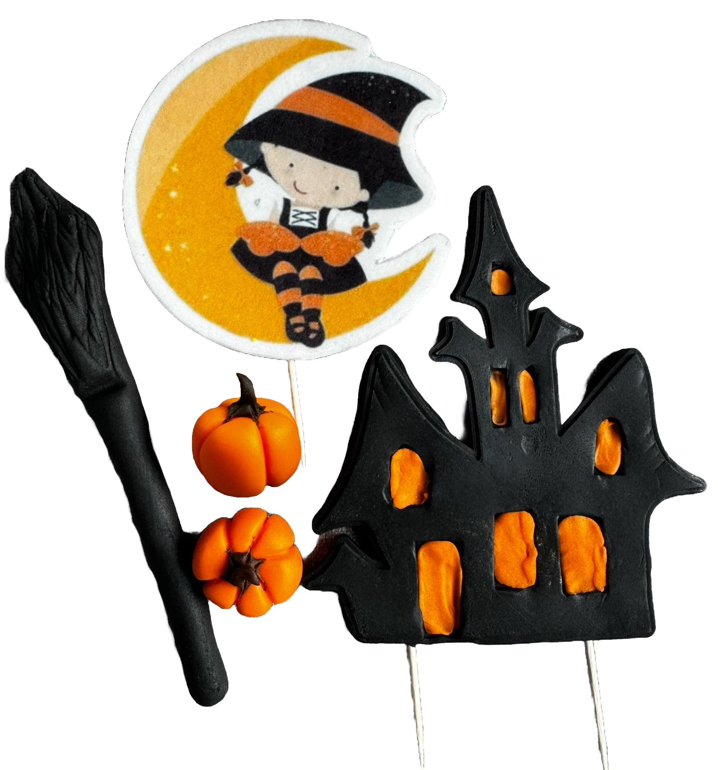Sæt med 5 spiselige sukkerpasta dekorationer, Halloween Sugar Paste Decorations Naty Shop