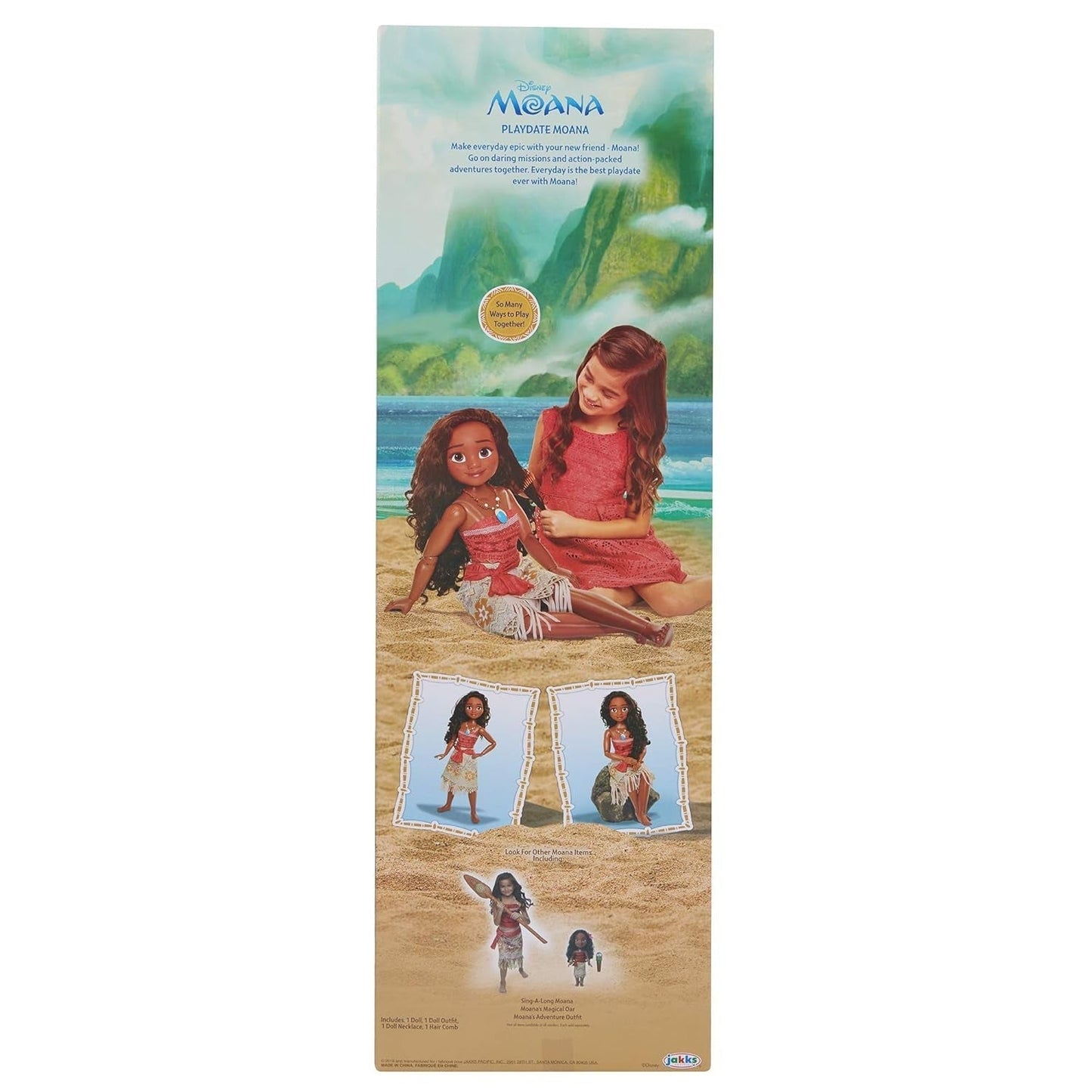 Disney Princess Moana 80 cm Play Doll by Jakks Pacific Movable Doll with Brush to Comb Her Wavy Curls Filminspireret kjole Aftageligt vedhæng Halskæde Dolls Naty Shop