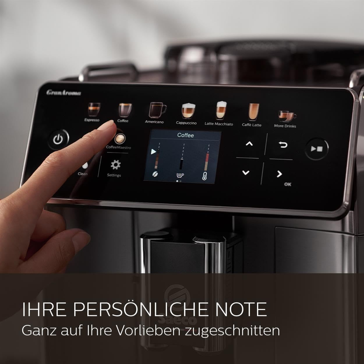 Saeco GranAroma automatisk espressomaskine - 14 kaffespecialiteter, intuitiv farveskærm, 4 brugerprofiler, keramisk kværn, 1500 watt (SM6580/10)