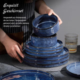 Homikit porcelænssæt, 12-delt porcelænssæt til 4, middagsservicekombination med tallerkener, desserttallerkener og kornskåle, tåler mikroovn og opvaskemaskine, elegant blå