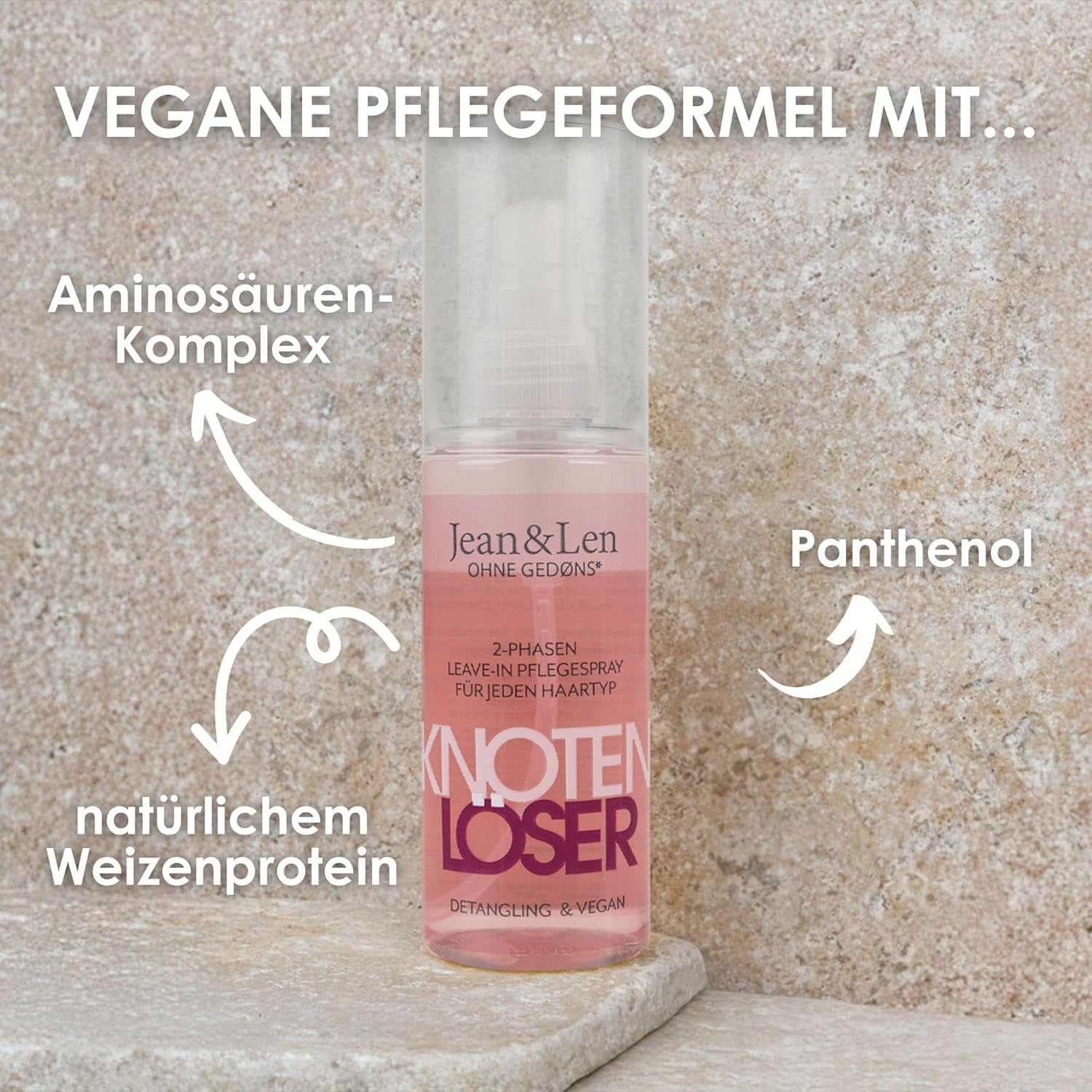 Jean & Len Knot Remover 2-Phase Leave-In Conditioning Spray, velegnet til alle hårtyper, affiltrer hår og forbedrer kambarhed, frisk duft, udfiltring, silikone- og parabenfri, vegansk, 100ml Detangling-produkter Naty Shop