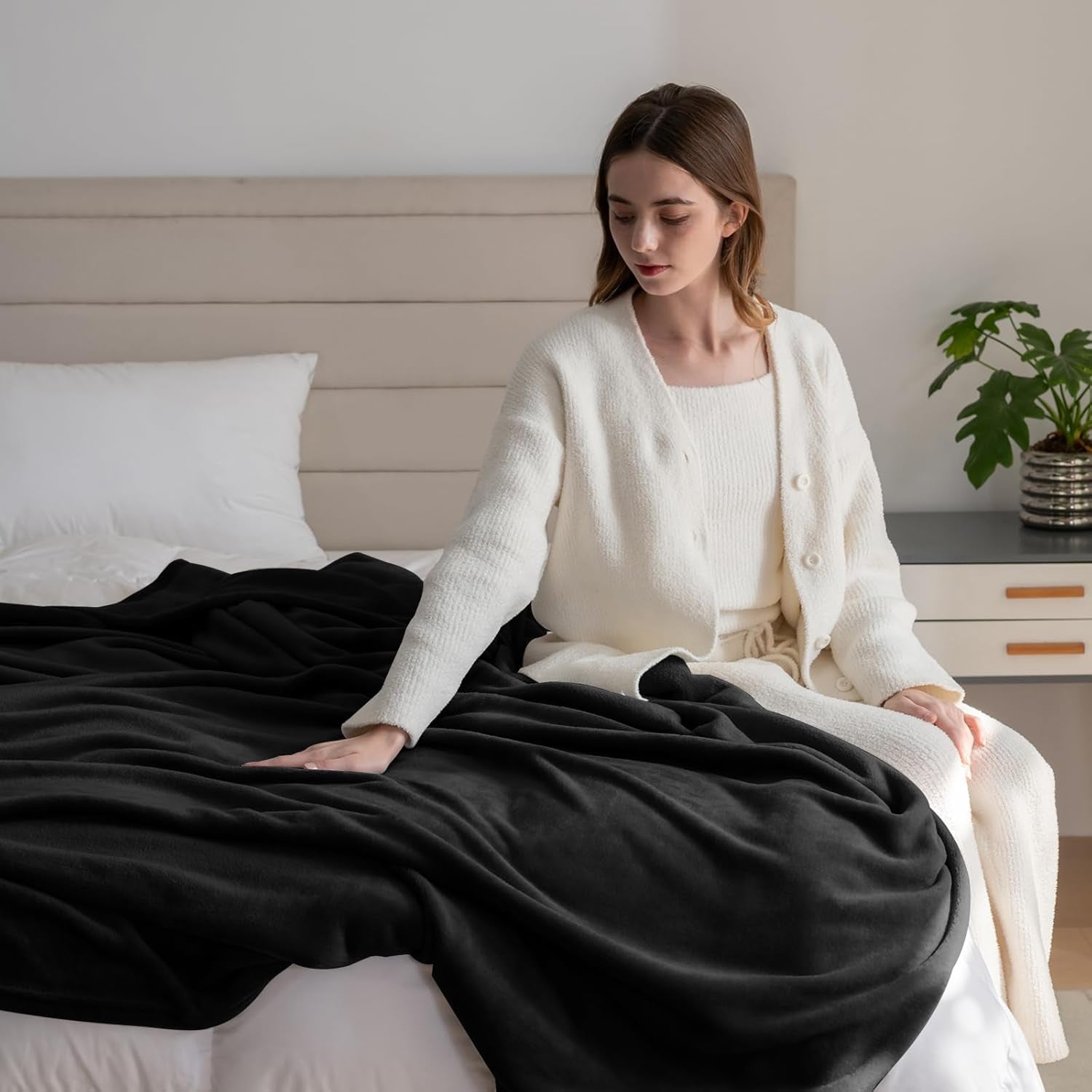 Hyggeligt tæppe Fluffy Fleece-tæppe 130 X 150 cm Sengetæpper Sofatæppe Store bløde tæpper og tæpper til voksne Sofatæpper Varme Maskinvaskbare sorte senge og tæpper God aften