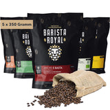 Hele bønne kaffesmagningssæt 5 x 350g | Discovery Pakke Kaffebønner i gavesæt | arabisk | Fair Trade | Vegansk | Ideel til automatiske espressomaskiner, filter-espressomaskiner, pour-over-espressomaskiner og franske presser | KONGELIG BARISTA