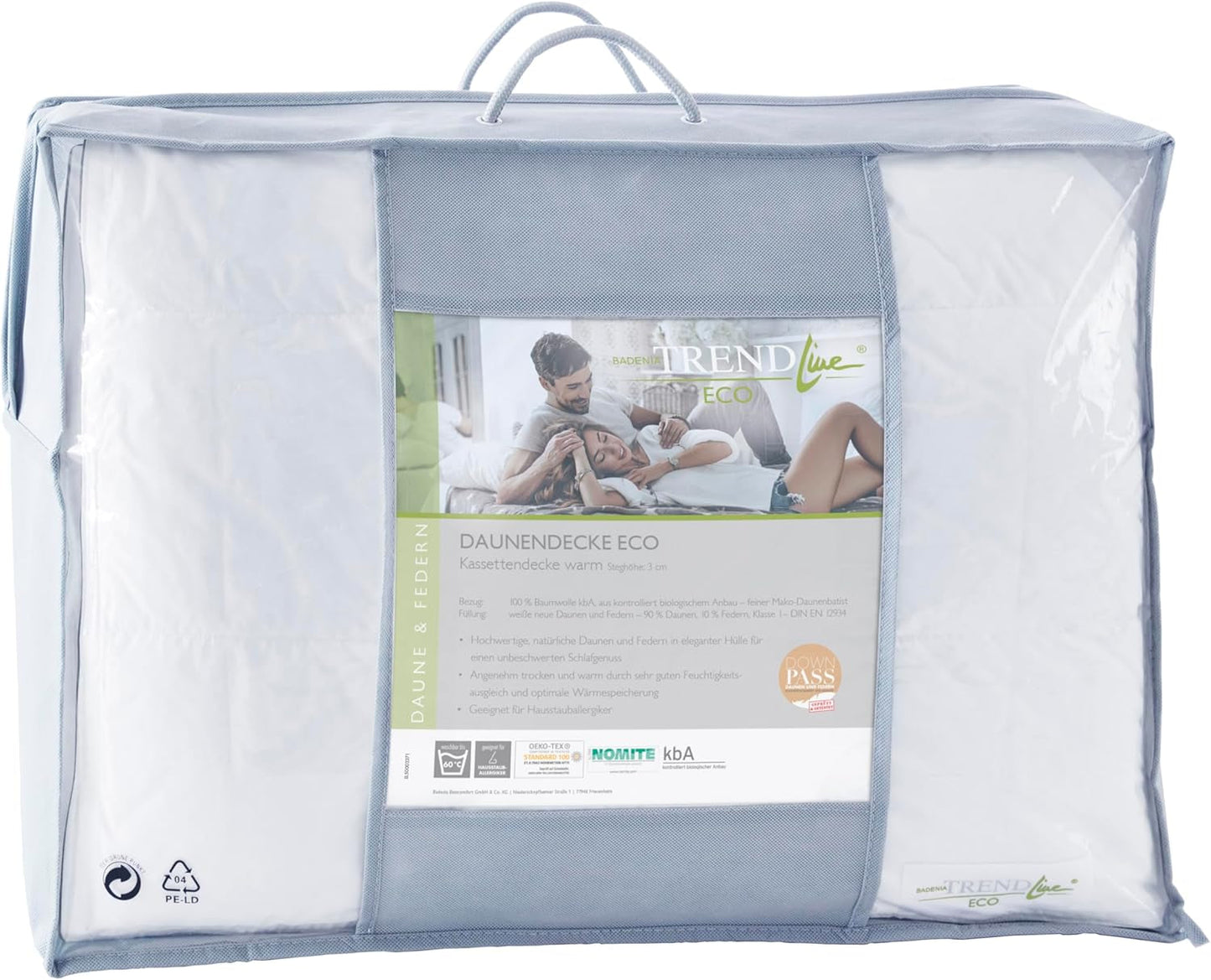 Badenia Trendline Eco varm dyne med 90% dun og 10% fjer klasse I, 135 X 200 cm, hvid, Oeko-Tex certificeret, produceret i henhold til den tyske kvalitetsstandard Dyner og dyner Naty Shop