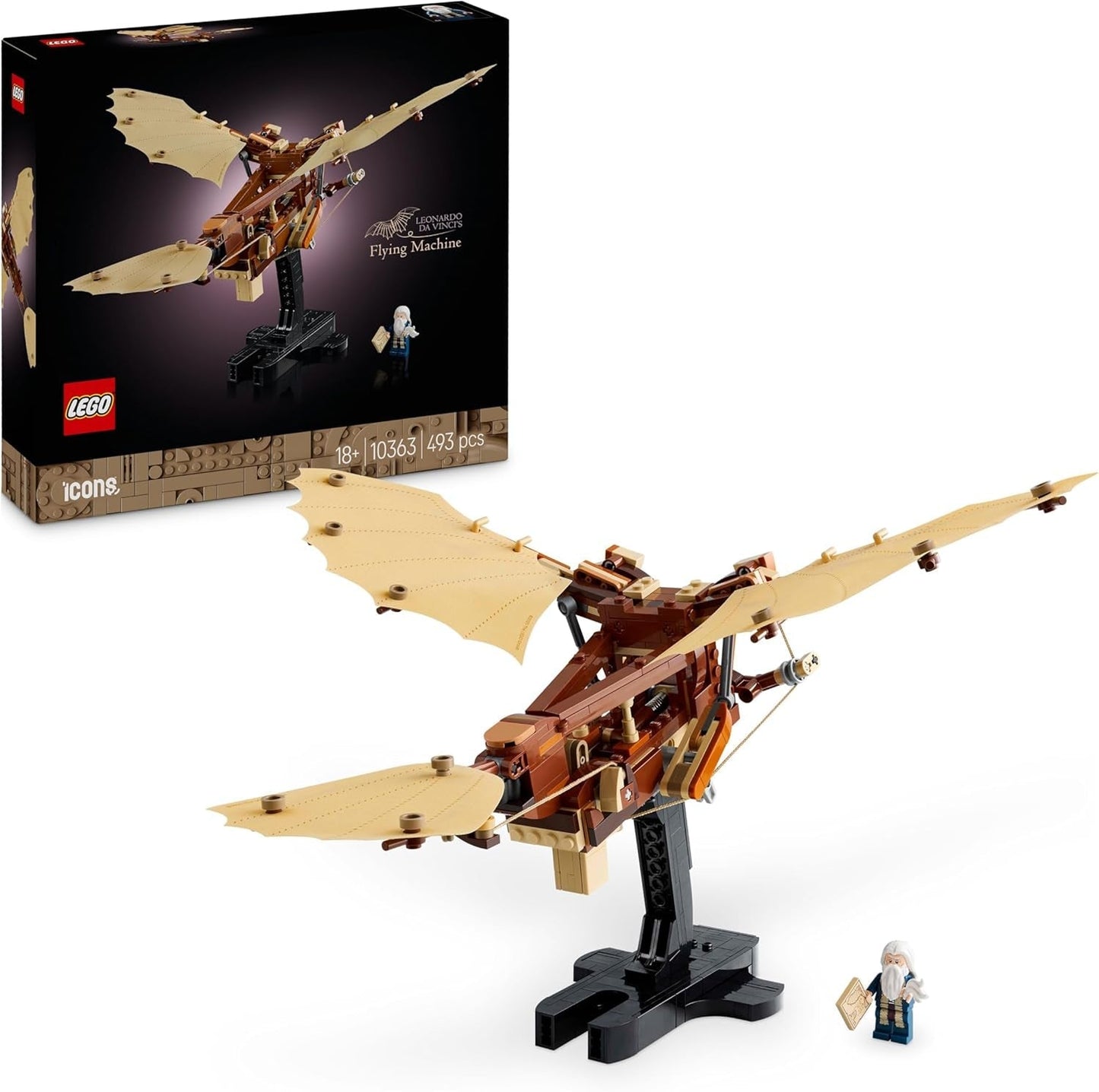 LEGO Icons Leonardo Da Vincis flyvemaskine med flagrende vinger - Inkluderer minifigur og stativ - Byggesæt til voksne - Indretningssæt til hjemmet - Gaveidé - 10363 Byggesæt Besuche den LEGO-Store Standardtitel