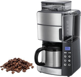 Russell Hobbs kaffemaskine med kværn og termisk karaffel [Digital timer, brusehoved for optimal udsugning og aroma] Grind&Brew (1-10 kopper, 3 maleindstillinger) Filterkaffemaskine 25620-56