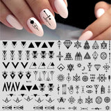 12 Blatt Nagelsticker Geometrisk Nagelaufkleber Selbstklebend Schwarz-Weißes Mysteriöses Dreieck Nail Art Sticker Dekoration Nageldesign Zubehör