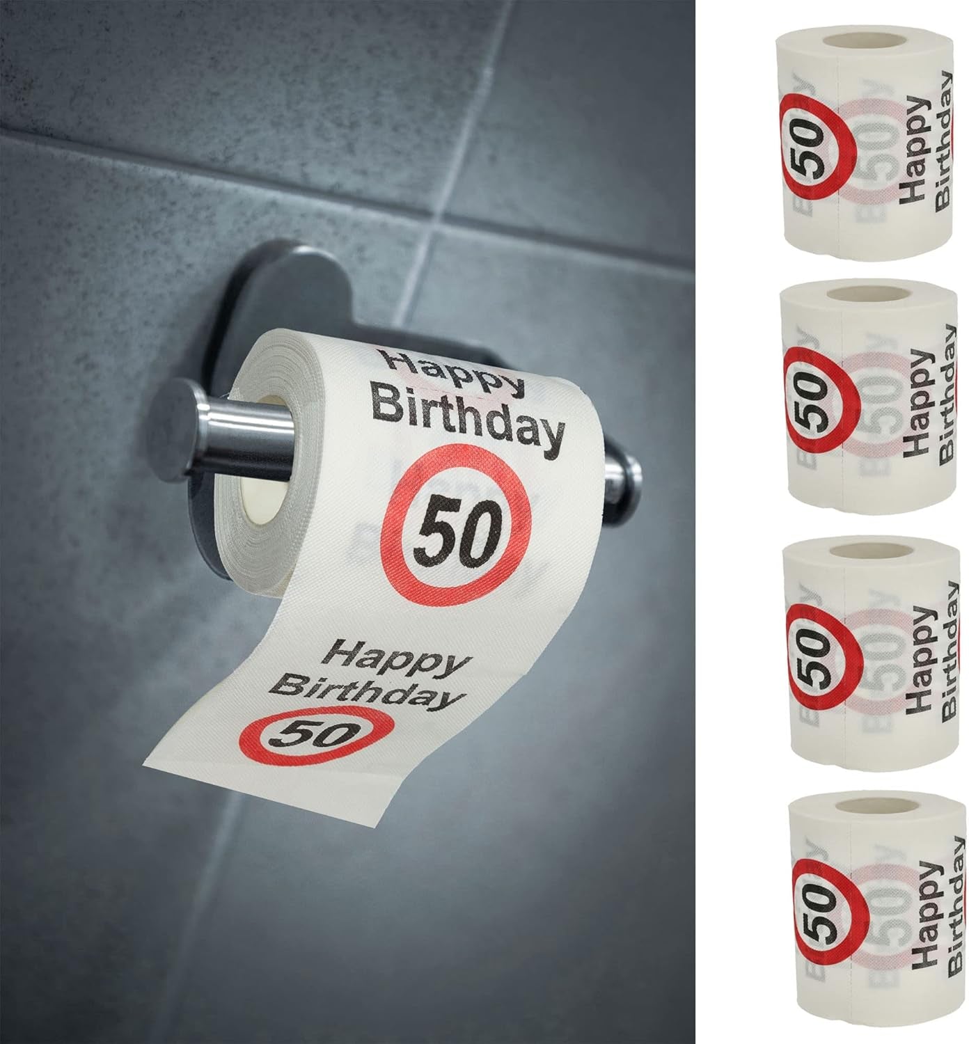 Sæt med 4 toiletpapir "Tillykke med 40 års fødselsdagen" │40 års fødselsdag 24 meter 2-stoffer 180Gr/Qm │ Toiletpapir motiv toiletpapir (4 X toiletpapir 40)