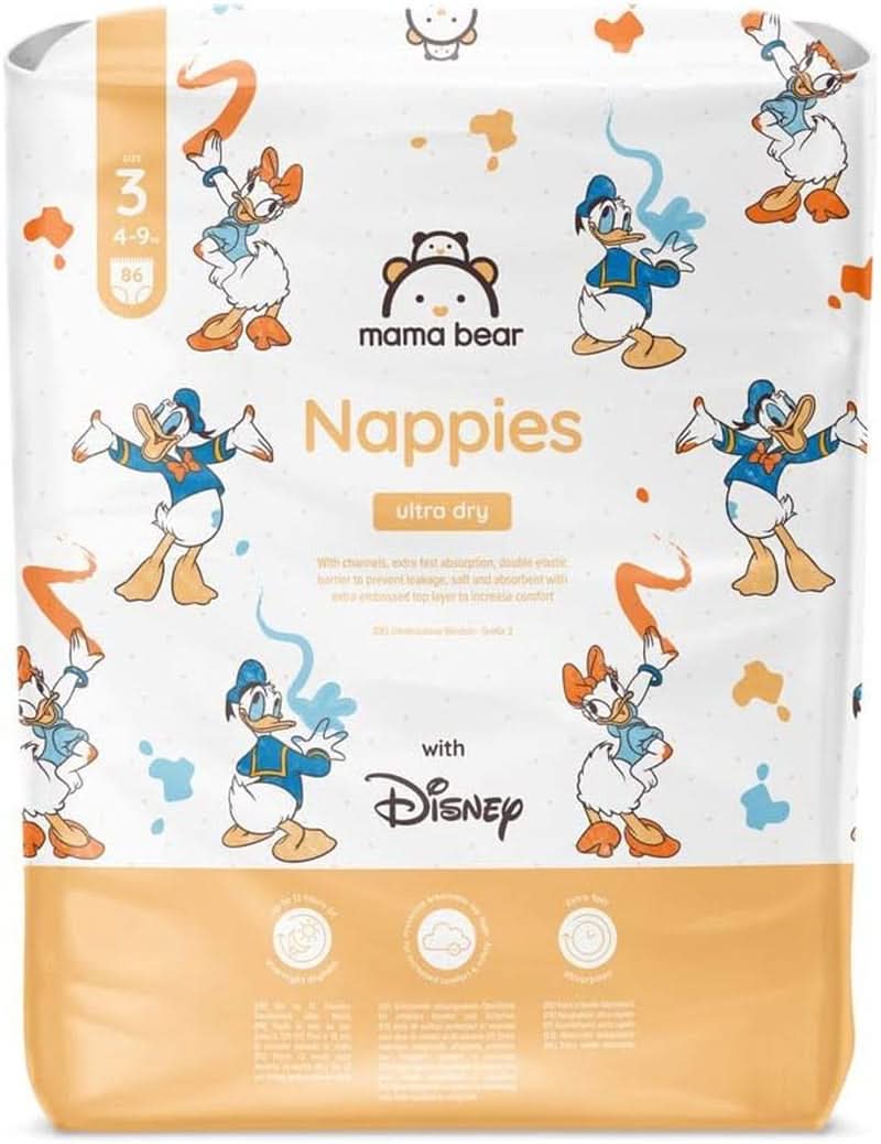 Mama Bear Disney Ultra Dry bleer størrelse 4 (8-14 kg), hvid, 84 stykker (1 pakke) Naty Shop størrelse 3 (4-9 kg) Enkelt pakke