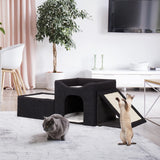 Relaxdays Katzenhöhle, foldbar, 3 Liegeplätze, Katzenhaus mit Kratzfläche, HBT: 36,5x112x41 cm, Katzenversteck, schwarz