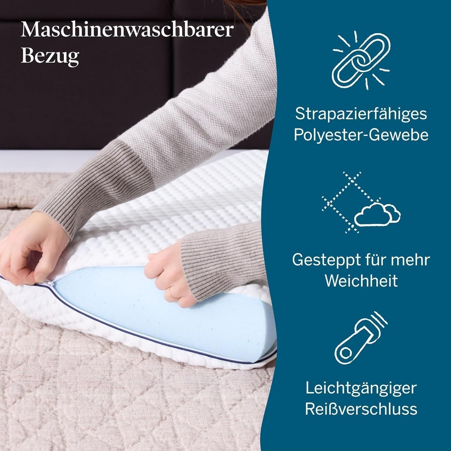 LUCID memory foam pude med gel 40x60 cm - åndbar - kølende effekt - vaskbart betræk - Oeko-Tex certificeret pude, hvid