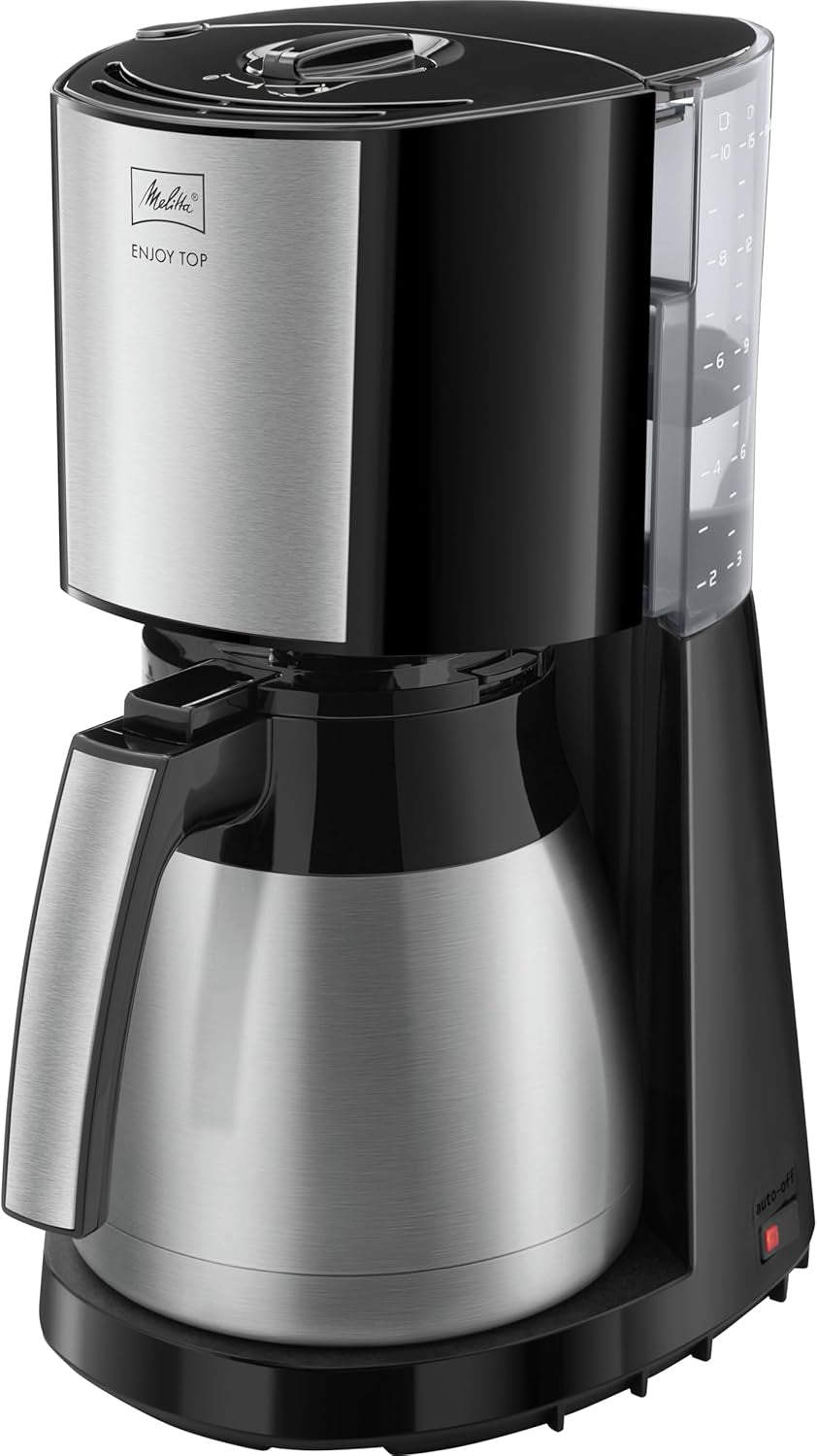 Melitta Enjoy Top Therm - Espressomaskine med filter og termokande i rustfrit stål, til op til 10 kopper kaffe, sort/rustfrit stål