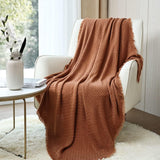CREVENT Ruststrikket tæppe til Sofa Sofa Stol Seng Boligindretning Blød Varm Hyggelig Letvægts Forår Sommer Efterår (127,8 X 152,4 cm Karamel / Brun / Brændt orange) CREVENT Karamel Vaffelsenge og tæpper
