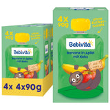 Banan i æble med kiks wrap - 16 stykker (4 pakker, 4 x 90 g hver), uden tilsat sukker, lavet af mild frugt og sunde korn, ideel til take-away og snacks på farten
