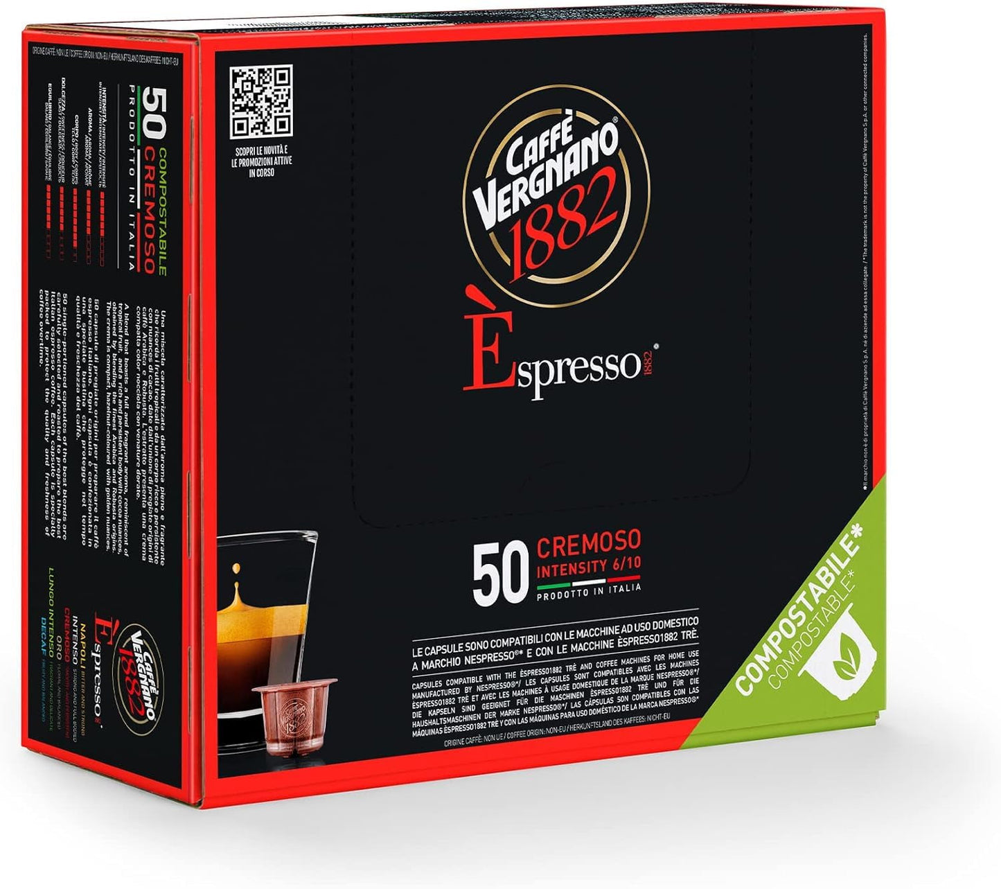Caffè Vergnano 1882 - Èspresso Kompostierbare Kaffeekapseln, kompatibel med Nespresso, Cremoso (cremet) - Packung Enthälts 50 Kapseln