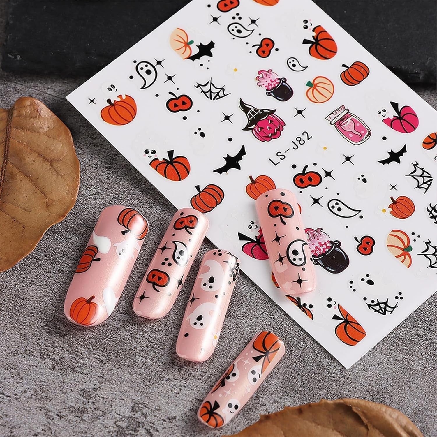 Nagelsticker Halloween, 8 Blätter Halloween Nagelsticker, Kürbis Nail Sticker, Nail Art, Nagel Charms, Nagel Zubehör, Nageldesign, Jul (Typ A)