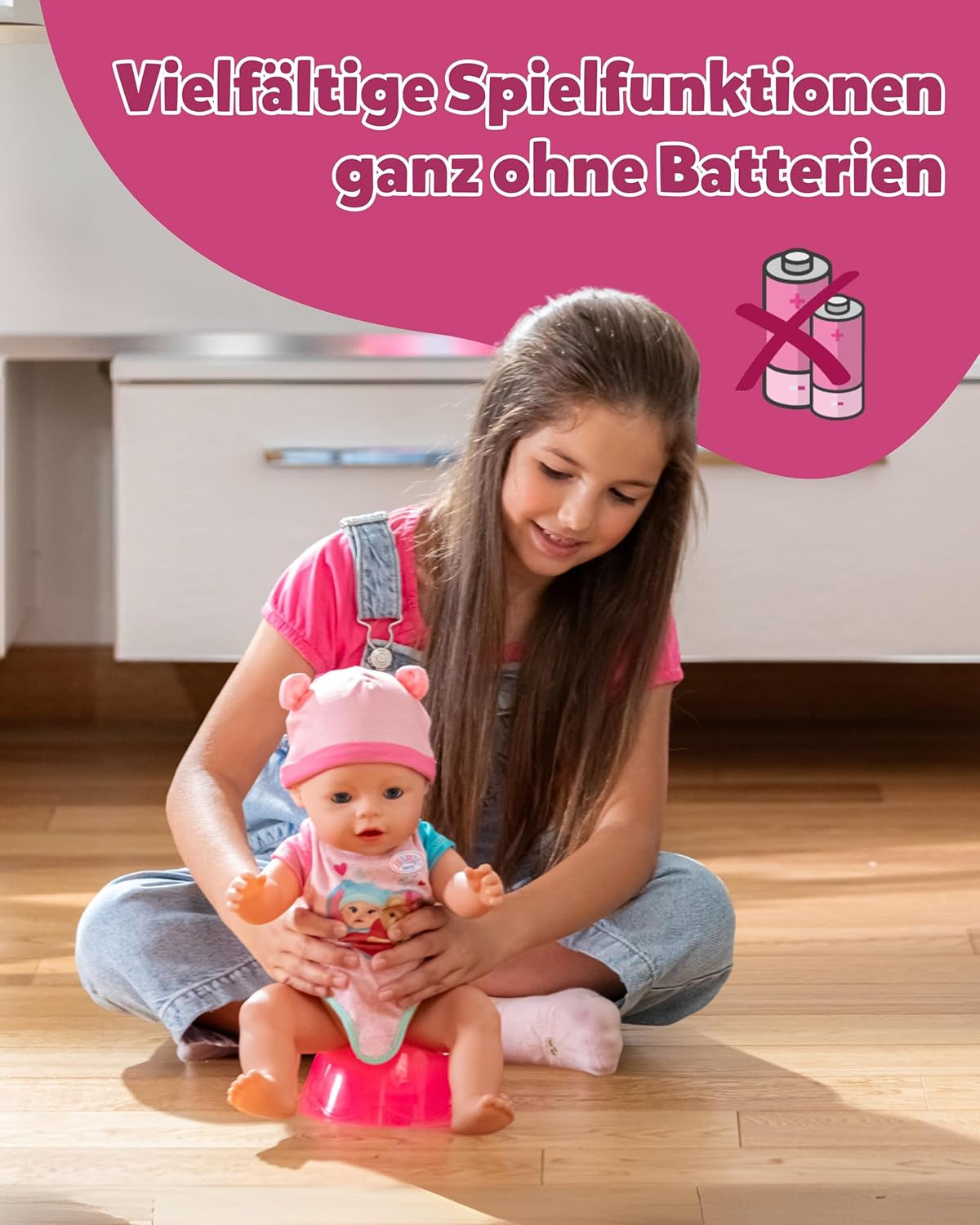 BABY Born Emma - babydukke 43 cm - 10 funktioner inklusive tilbehør og madras - Fungerer fuldt ud uden batterier - Velegnet til børn fra 3 år og derover