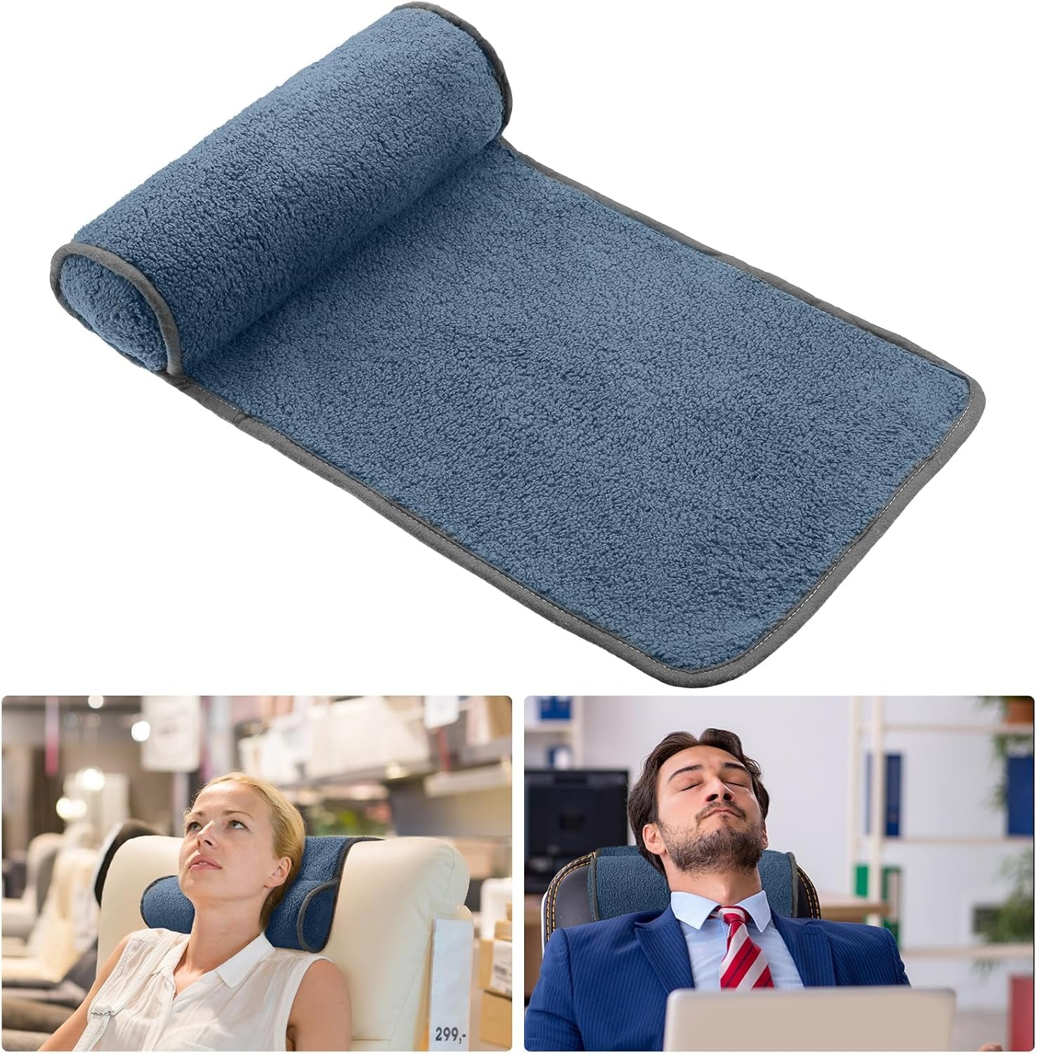 Nakkepude til hvilestol, justerbar plyspude, nakkerulle, skridsikker fleece, sofa, nakkepude til rejser, hjem, liggestol, sofa, lænestol (mørkegrå)