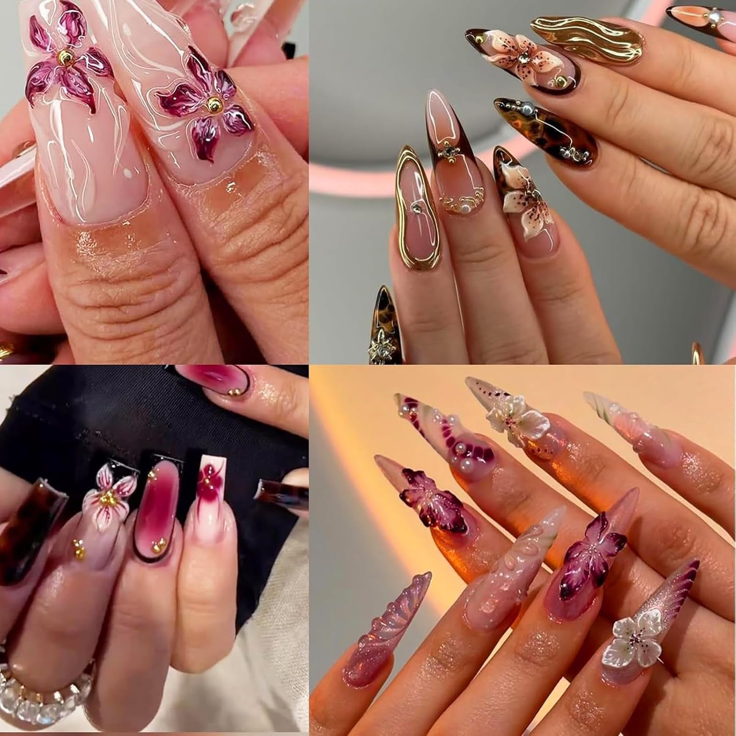 50 stk 3D Flower Nail Charms, 3D Gel Nail Art, Nail Charms, Farverige Sommer smykker, DIY Negle Accessories, Prægede Hibiscus Flower Crystals, Gradient Nail Art til kvinder