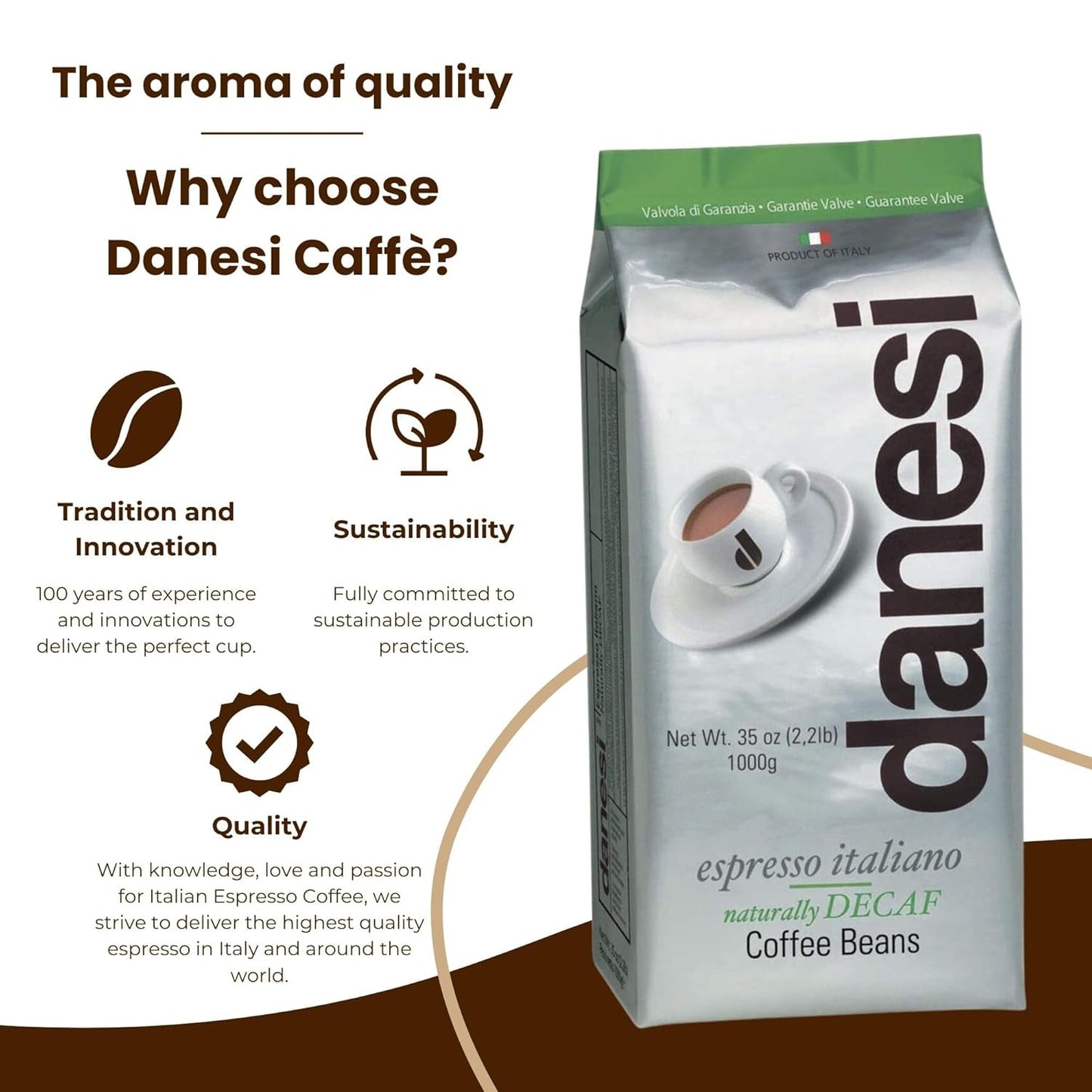 Danesi Decafeinato (koffeinfri), bønner, 1 pakke (1 x 1 kg)