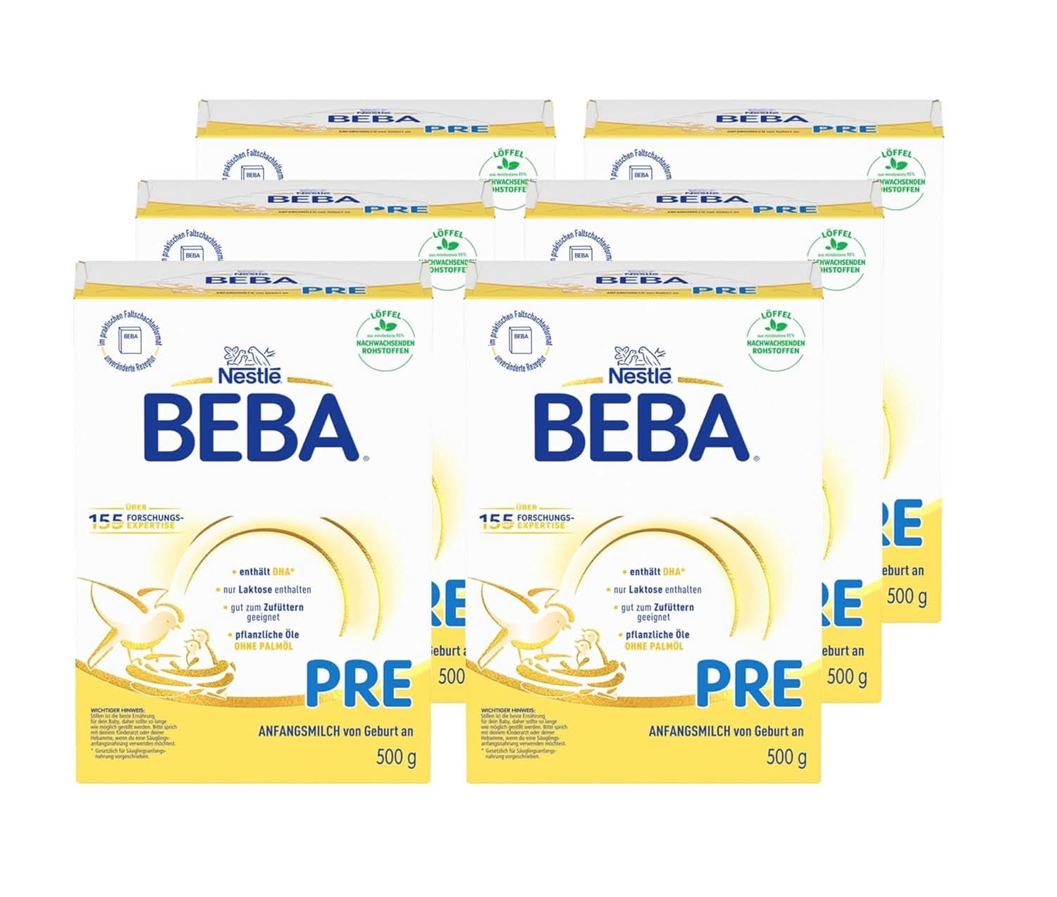 BEBA PRE Startmælk fra fødslen, babymad med DHA, kun laktose, uden palmeolie, pak 3 (3 x 800 g) Naty Shop PRE, sæt 6 x 500 gram 6 x 500 gram