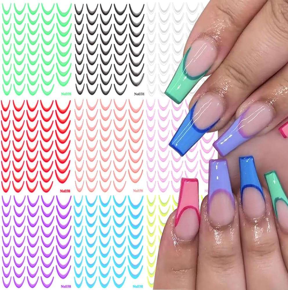 9 farver franske negle klistermærker franske negle klistermærker selvklæbende negle folie franske negle gradient klistermærker franske negle klistermærker nail art negle design klistermærker negle tilbehør