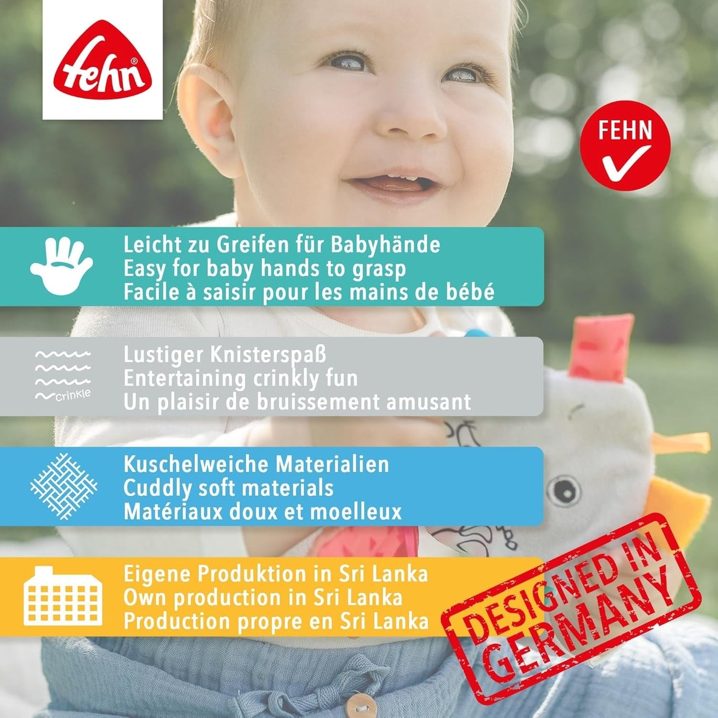 Fehn Crackling Fish - Fang og leg legetøj til babyer - Fang dyrelegetøj til babyer - Motorisk legetøj og knitrende legetøj til babyer og småbørn fra 0+ måneder Babylegetøj Naty Shop