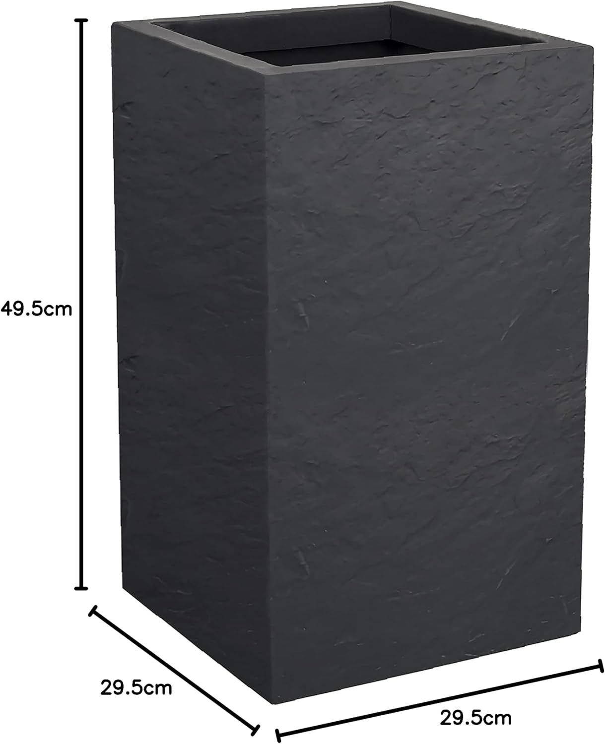 Volcania Up plantekasse, firkantet, høj, 36 l, stenlook, enkeltvæg, vandtank, 29,5 x 29,5 x 49,5 cm, antracitgrå
