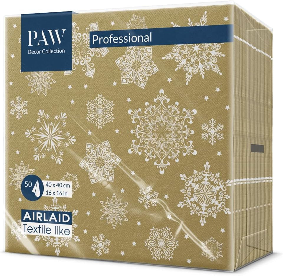PAW - Airlaid servietter (40 X 40 Cm) I 50 stykker I Perfekt til jul, vinter, helligdage I Juleaften Bordpynt I Airlaid stoflignende servietter Vintergrene I Vintergrene