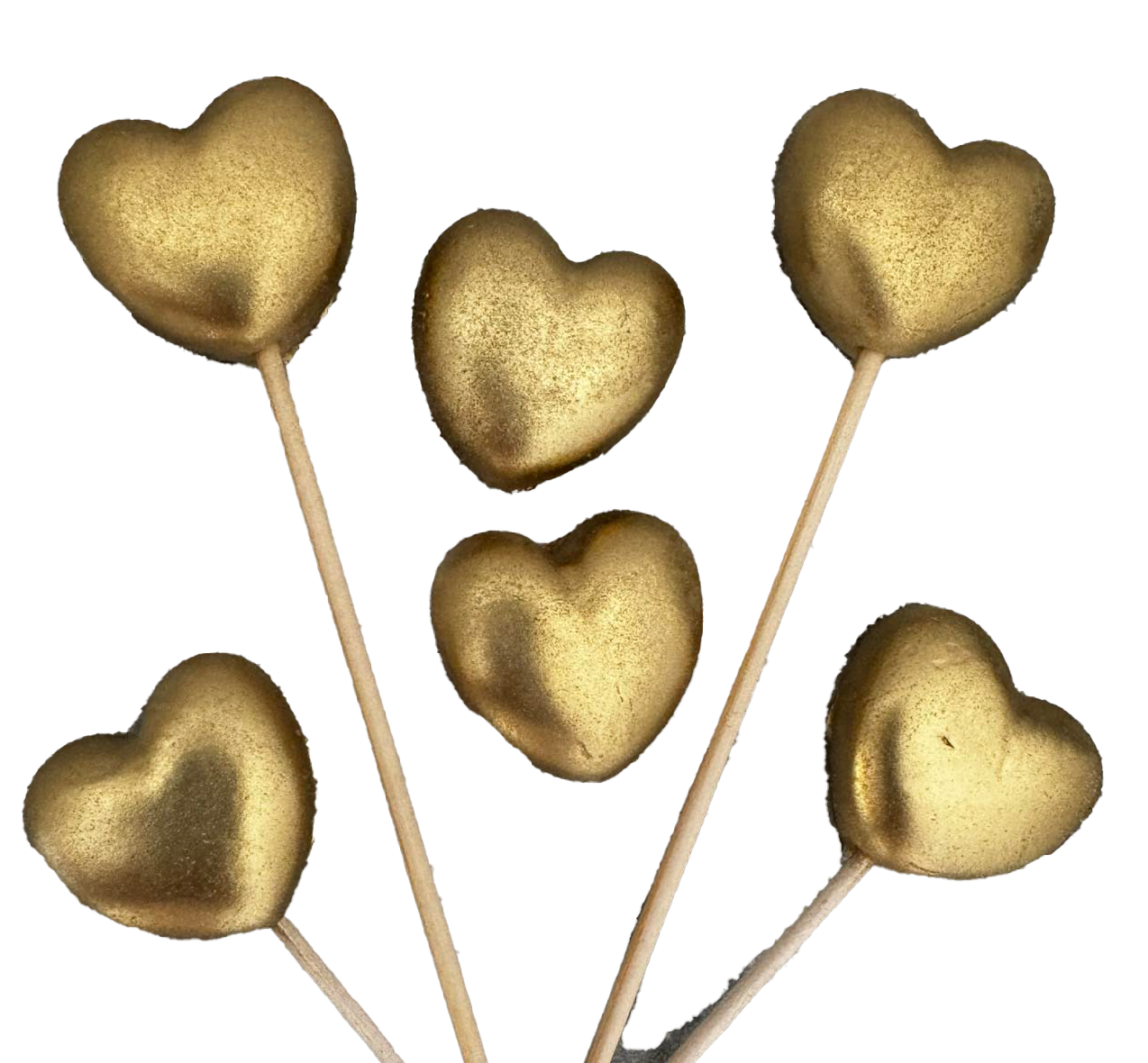 Sæt med 6 spiselige sukkerdekorationer, Golden Hearts Sugar Paste Decorations Naty Shop