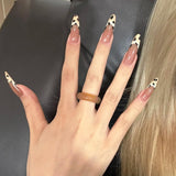 Moonglow Lange Negle Stiletto Mælkehvid Pink Gradient Glitter Cool falske negle med lim Pink Ombre Glitter Kunstige negle