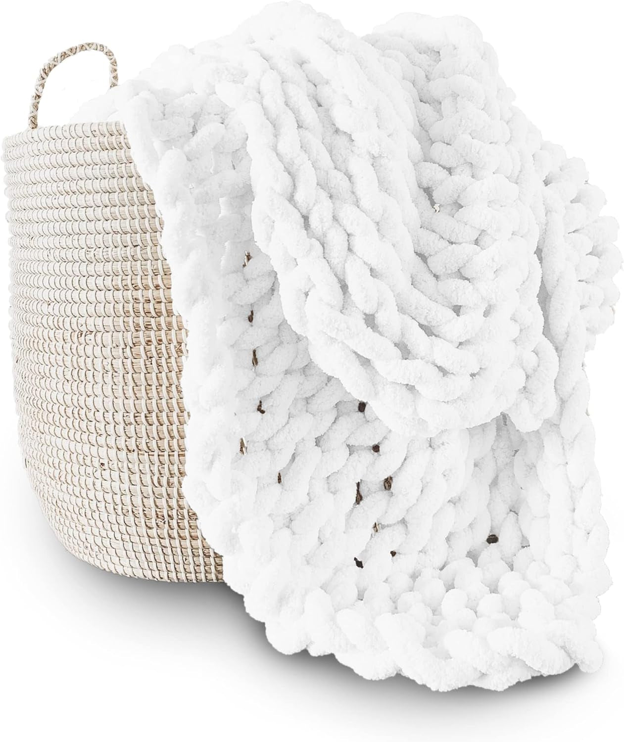 Chunky strikket tæppe, plaid, 100% håndstrikket med jumbo chenille garn (127 X 152,4 Cm, lilla grå) Adyrescia Senge og tæpper Hvid 50"X60"