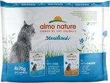 Almo Nature Functional - Steriliseret - Vådfoder til voksne og seniorkatte, steriliseret eller mindre aktive - med torsk og kylling - Fedtfattig, fugtgivende - 70g (pakke med 6)
