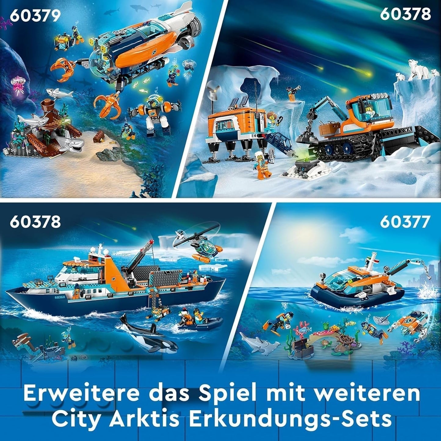LEGO City Arctic Research Ship, stor flydende legetøjsbåd med helikopter, gummibåd, Rov-ubåd, vikingevrag, 7 minifigurer og spækhuggerfigur, gave til børn i alderen 7+ 60368 byggesæt Besuche den LEGO-Store