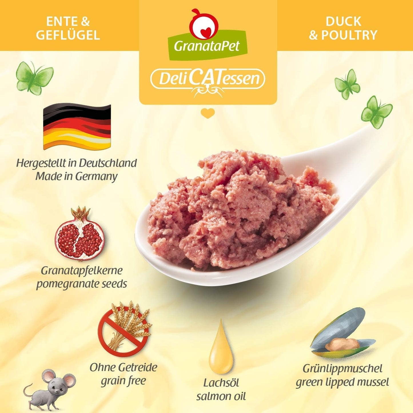 GranataPet DeliCatessen Chicken PUR, Nassfutter für Katzen, Futter ohne Getreide & ohne Zuckerzusätze, Katzenfutter mit hohem Fleischanteil & olier af høj kvalitet, 6 x 400 g