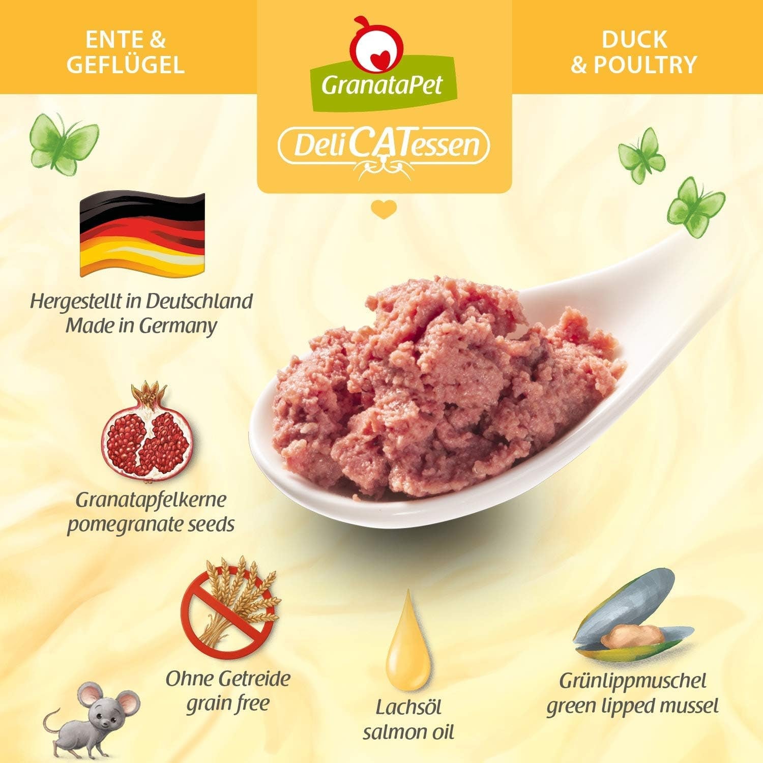 GranataPet DeliCatessen Chicken PUR, Nassfutter für Katzen, Futter ohne Getreide & ohne Zuckerzusätze, Katzenfutter mit hohem Fleischanteil & olier af høj kvalitet, 6 x 400 g