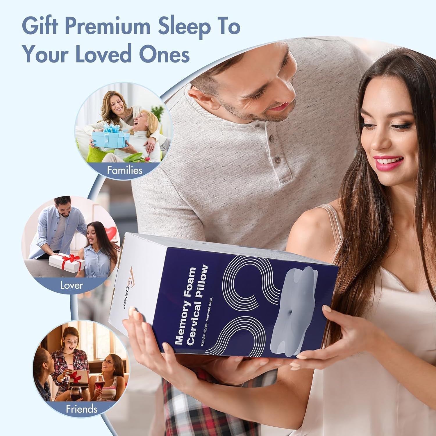 Elegear Memory Foam Pude med kølepudebetræk Nakkesmertepude Sidesovepude Ergonomisk pude Ortopædisk pude til Sidesove Ryg Abdominal 63X 10/14 X36Cm Cervikale ortopædiske puder Naty Shop
