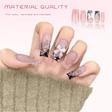 24 stk mellemlængde Rhinestone Pink Square Pearl Glitter 3D falske negle til kvinder piger