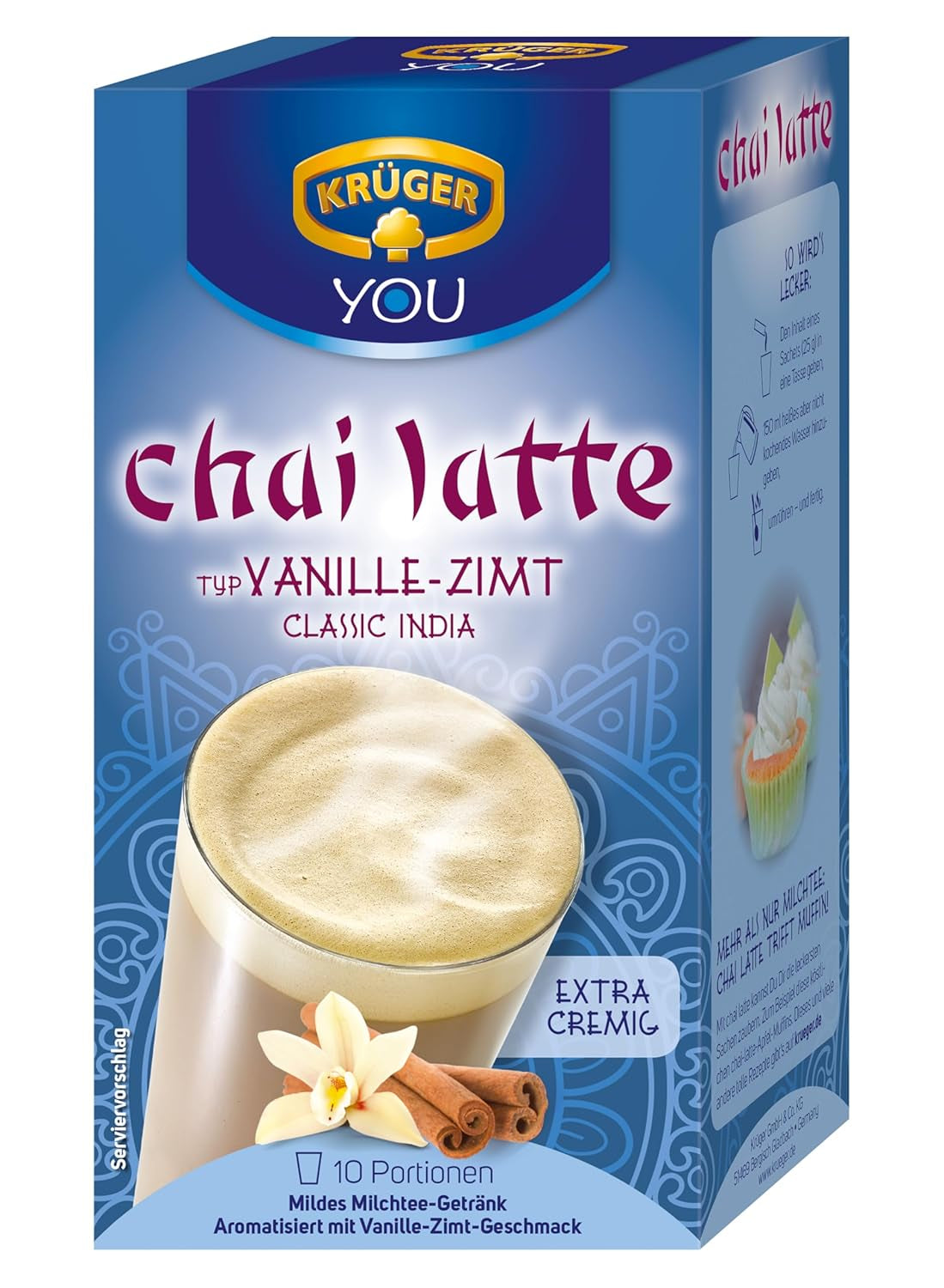 KRÜGER YOU Chai Latte Vaniljekanel, øjeblikkelig tilberedning til mælkedrikke, smagt til med vanilje og kanel, 250 g (10 poser á 25 g)