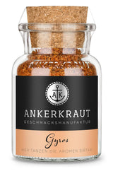 Ankerkraut Gyros, Gewürzmischung für Gyros, egal ob aus der Pfanne oder vom Grill, mit Zwiebel, Knoblauch, Merian, Spidskommen, Piment og mehr, 80 g im Korkenglas