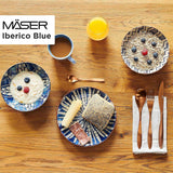 MÄSER 934017 Iberico Blue 4-personers middagssæt, 12 dele, maurisk stil, forskellige vintagedesigns i hvid og blå, keramik