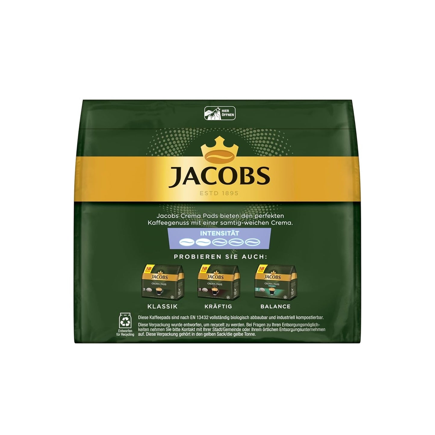 Jacobs Pads Crema Mild, Senseo-kompatible pads, 5 x 18 Getränke, 90 Kaffeepads