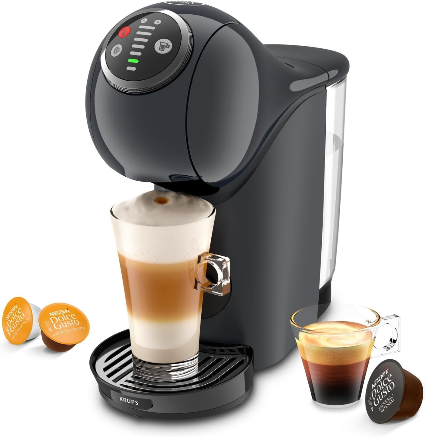 NESCAFÉ Dolce Gusto Genio S Plus fra Krups, kompakt kapsel kaffemaskine, kapacitet 0,8 liter, 1500 watt, automatisk advarsel om afkalkning, space grey, KP340B