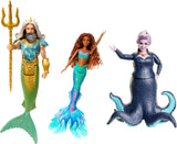 Mattel DISNEY Arielle Havfruesæt med Mala, Karina og Arielle, unikke outfits og frisurer, til fantasifuld leg og indsamling, for alderen 3 og opefter, HND29 Naty Shop King Triton, Ursula og Ariel dukker