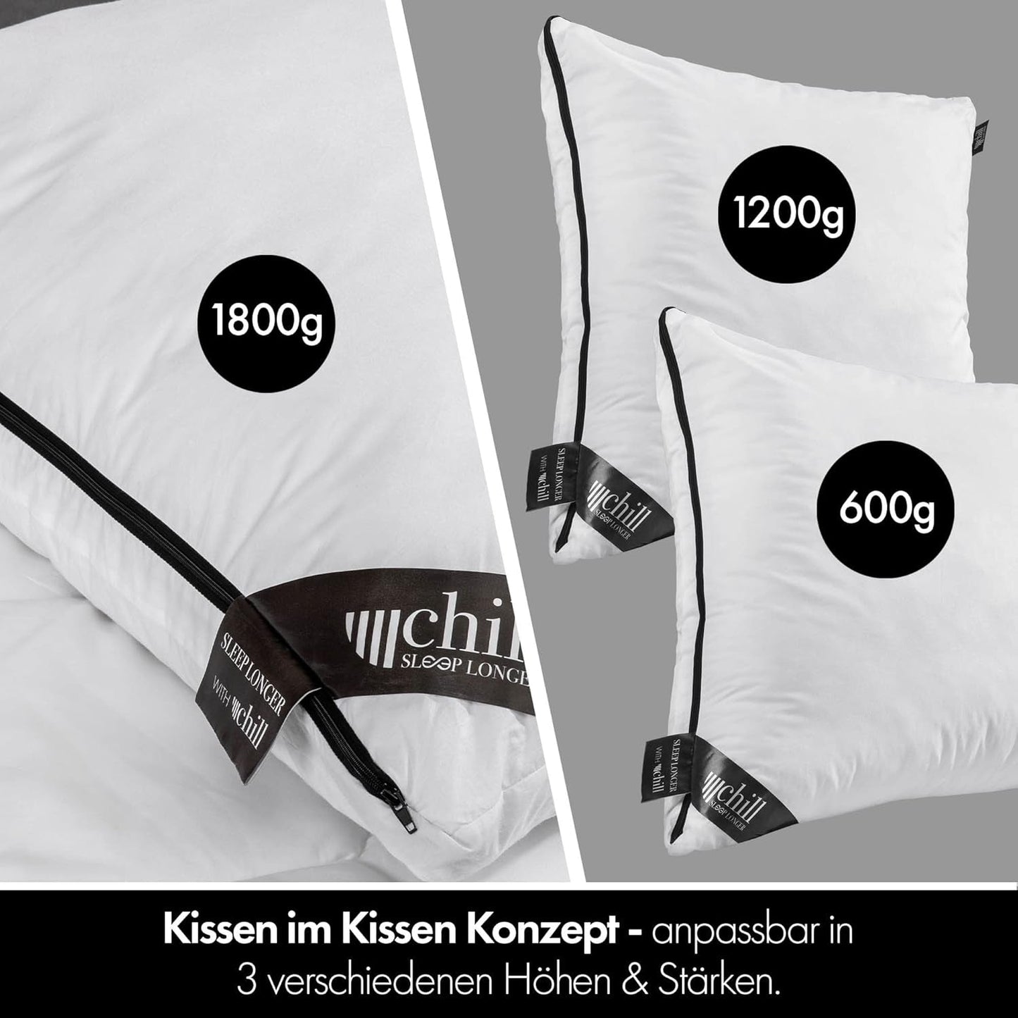 Pude 80X80 Cm - 2 i 1 design - pude i pude - stor åndbar og vaskbar sovepude og 100% vegansk - 2 puder 3 muligheder - pude med 600G & 1200G fyld Naty Shop standardpuder