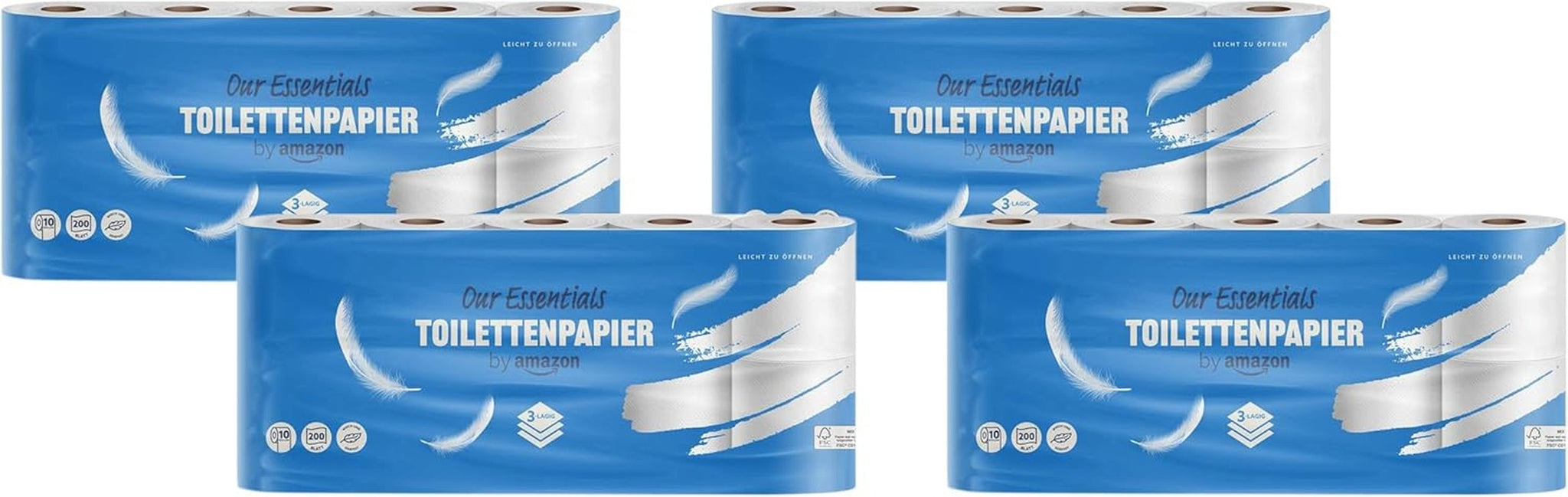 By Amazon Toiletpapir, 3 lag, 10 ruller (10 ruller, 1-pak) 200 ark pr. rulle, Fsc certificeret
